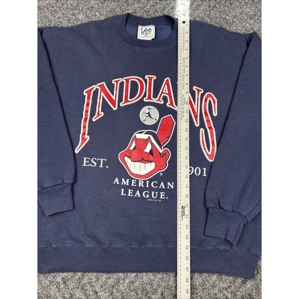Vintage 90s Cleveland Indians Chief Wahoo MLB Lee Sport Crewneck Sweatshirt Sz L - Picture 4 of 6